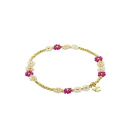 Biba Kralen armband met ecru & fuchsia bloemen