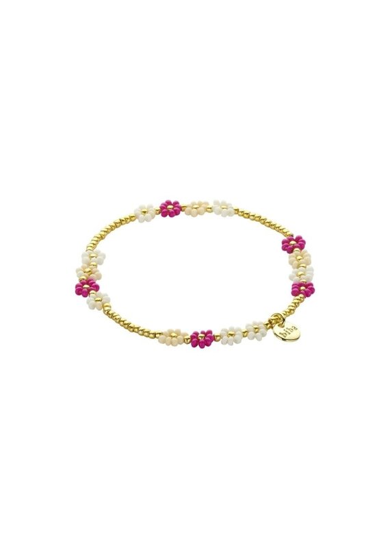 Biba Kralen armband met ecru & fuchsia bloemen