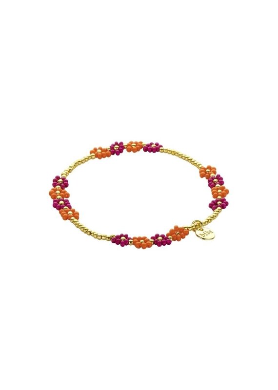 Biba Kralen armband met oranje & paarse bloemen