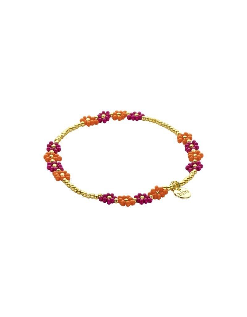 Biba Kralen armband met oranje & paarse bloemen