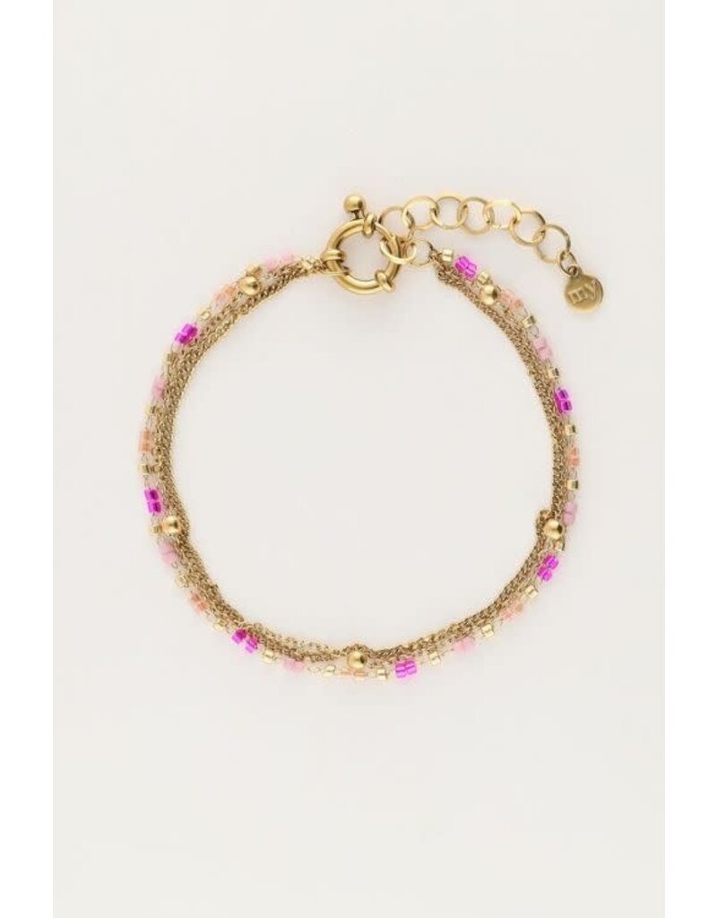 My Jewellery Driedubbele armband met roze kralen