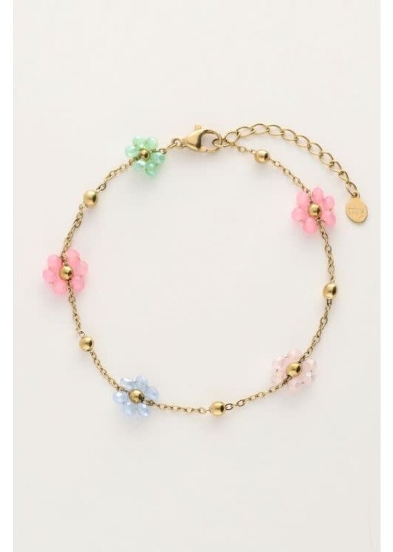 My Jewellery Armband met bolletjes en pastel bloemen - goud