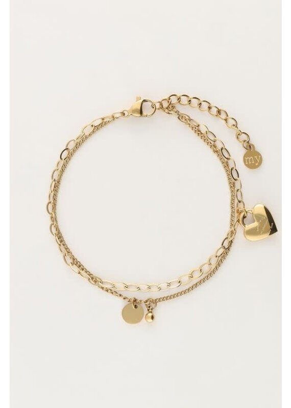 My Jewellery Minimalistische dubbele armband met hartjes bedel - goud