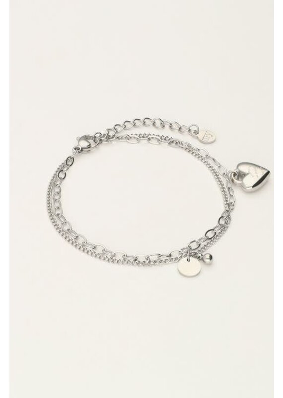 My Jewellery Minimalistische dubbele armband met hartjes bedel - zilver