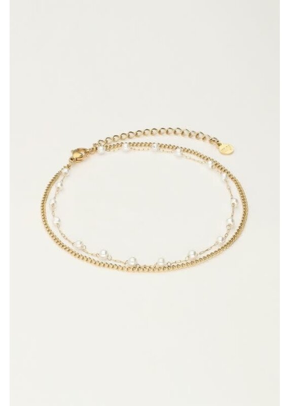 My Jewellery Minimalistisch dubbel armbandje met parels - goud