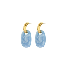 Biba Gouden oorringen met marble steen - blauw