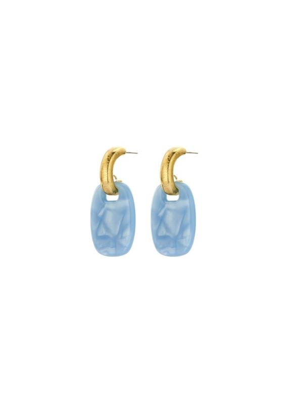 Biba Gouden oorringen met marble steen - blauw