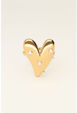 My Jewellery My Jewellery - Statement ring met groot hart en parels - goud