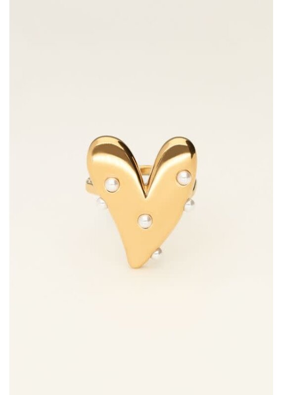 My Jewellery My Jewellery - Statement ring met groot hart en parels - goud