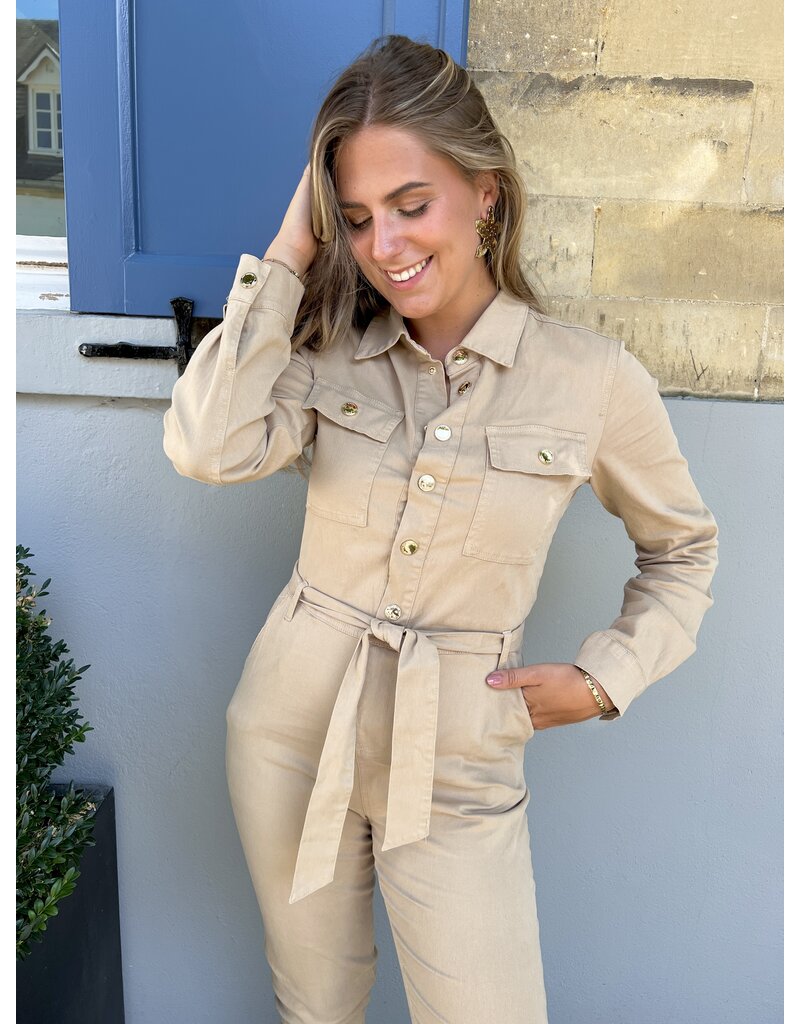 21Jewelz Jumpsuit met gouden knoopjes - beige