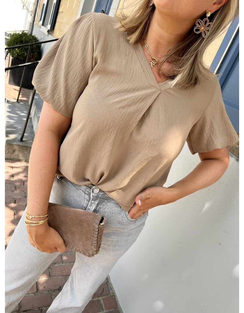 21Jewelz Basic blouse met korte pofmouwen - camel