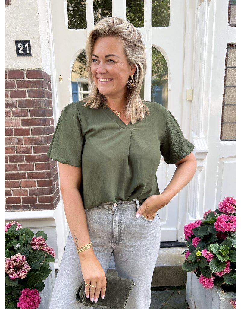 21Jewelz Basic blouse met korte pofmouwen - army