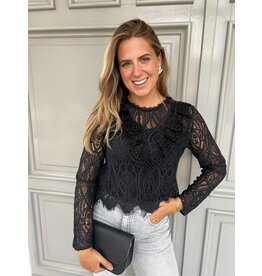 21Jewelz Kanten blouse met volant - zwart