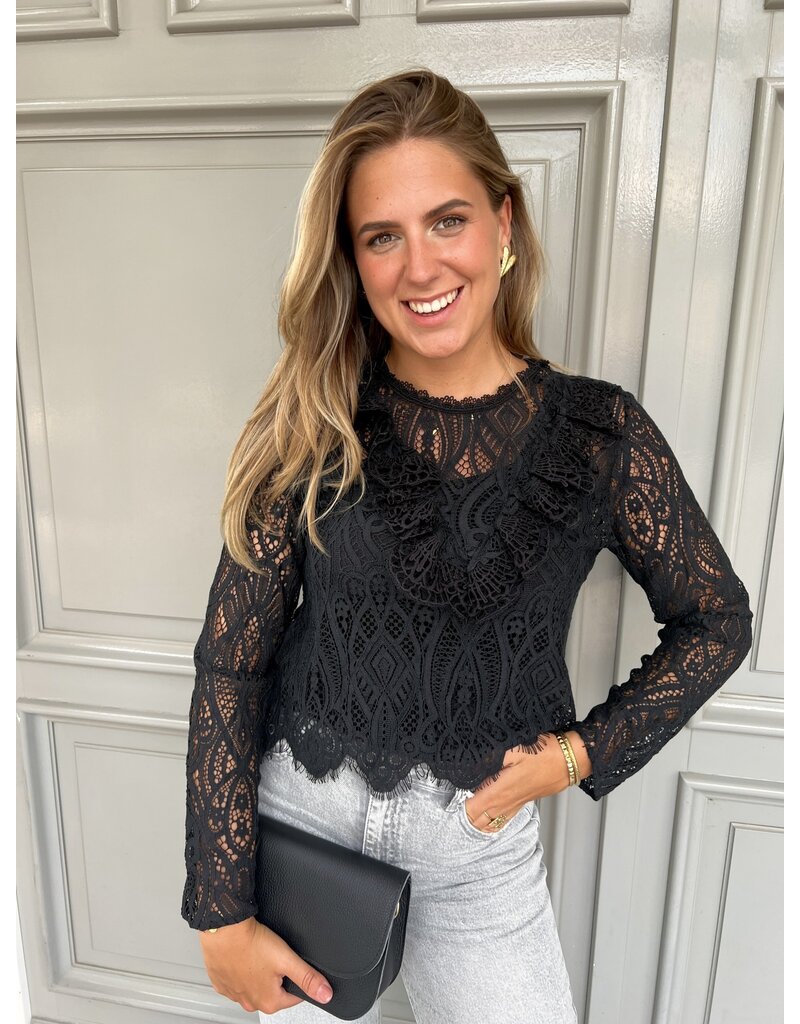 21Jewelz Kanten blouse met volant - zwart