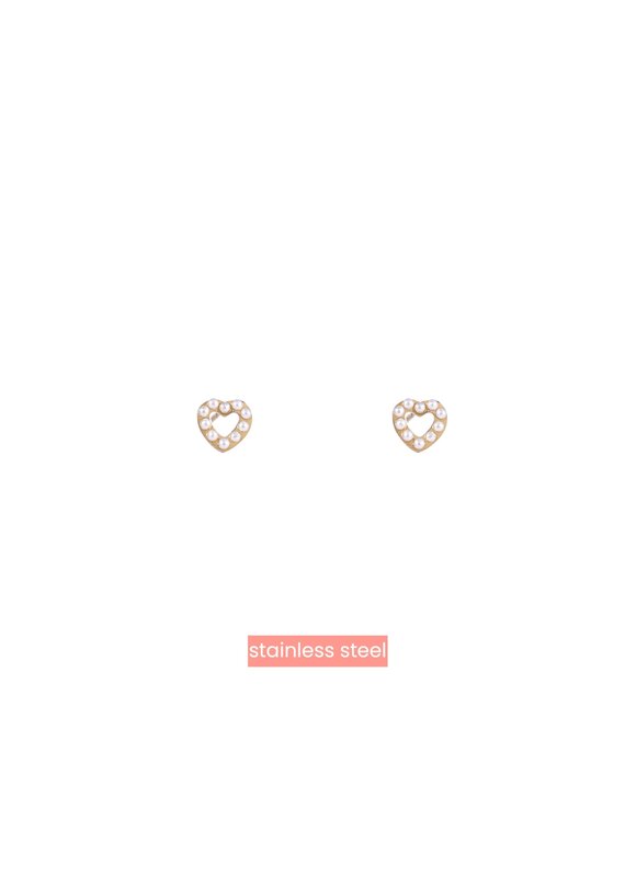 Go Dutch Label D&E - Hartjes studs met parels - goud