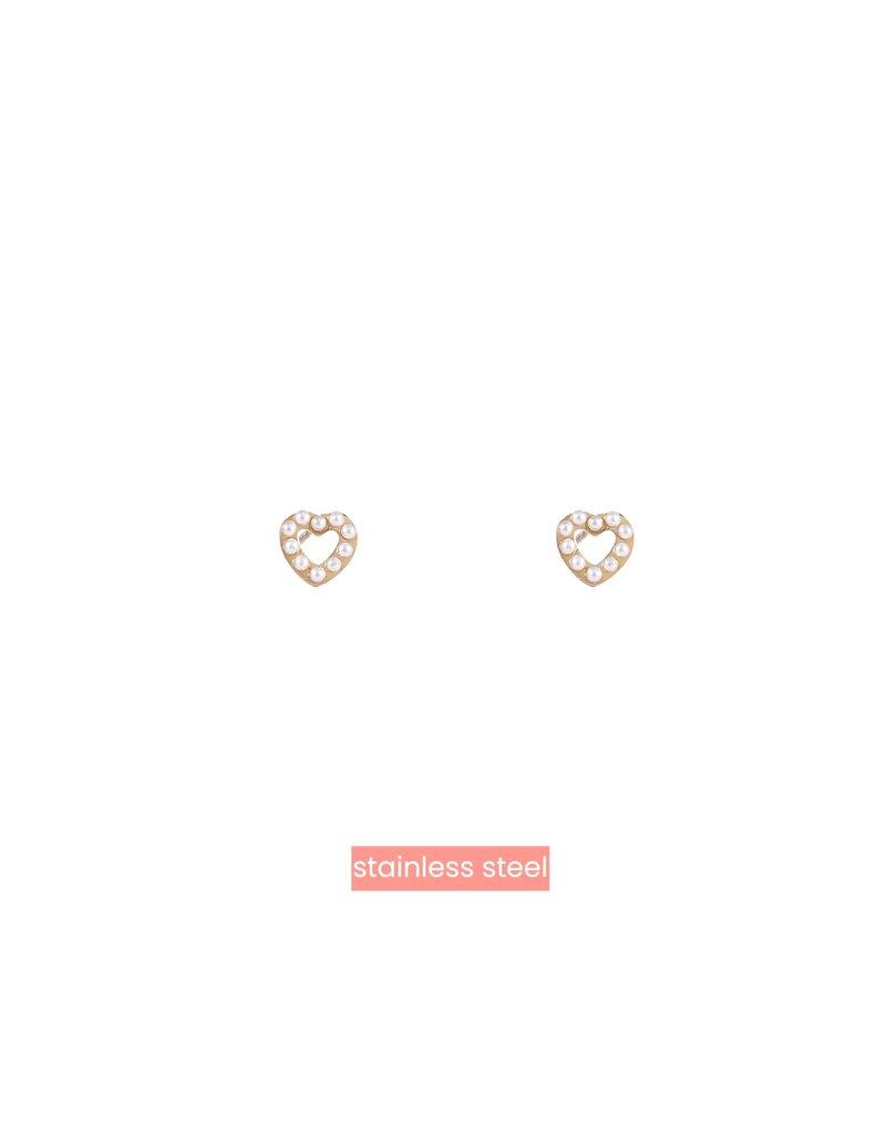 Go Dutch Label D&E - Hartjes studs met parels - goud