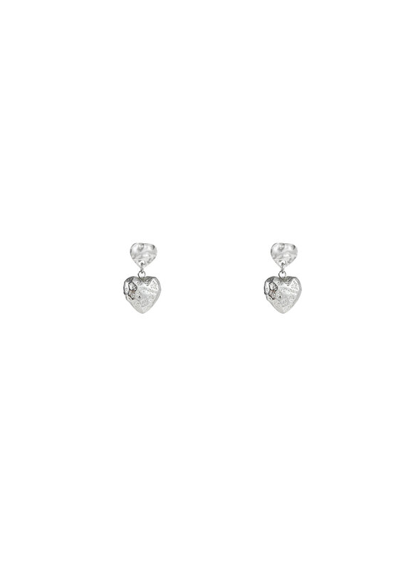 Go Dutch Label D&E - Dubbele hartjes met grove textuur - zilver