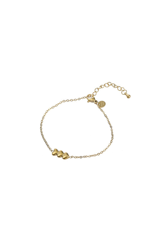 Go Dutch Label D&E - Armbandje met drie hartjes - goud