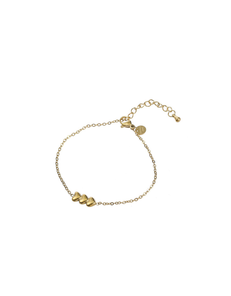 Go Dutch Label D&E - Armbandje met drie hartjes - goud