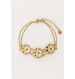 My Jewellery Dubbele armband met drie bloemen - goud
