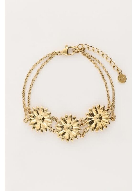 My Jewellery Dubbele armband met drie bloemen - goud