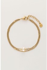 My Jewellery My Jewellery | Minimalistische dubbele armband met muntjes en parel - goud