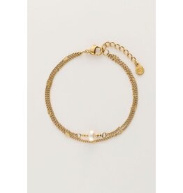 My Jewellery My Jewellery | Minimalistische dubbele armband met muntjes en parel - goud
