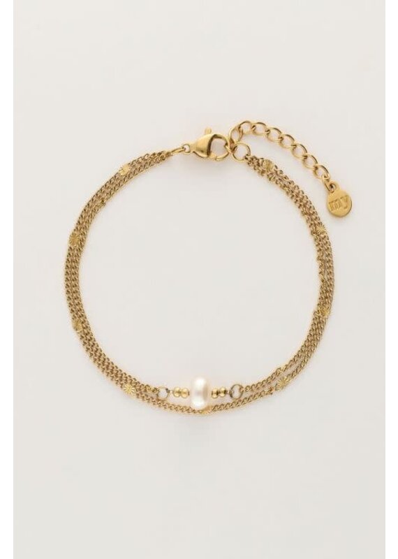 My Jewellery My Jewellery | Minimalistische dubbele armband met muntjes en parel - goud