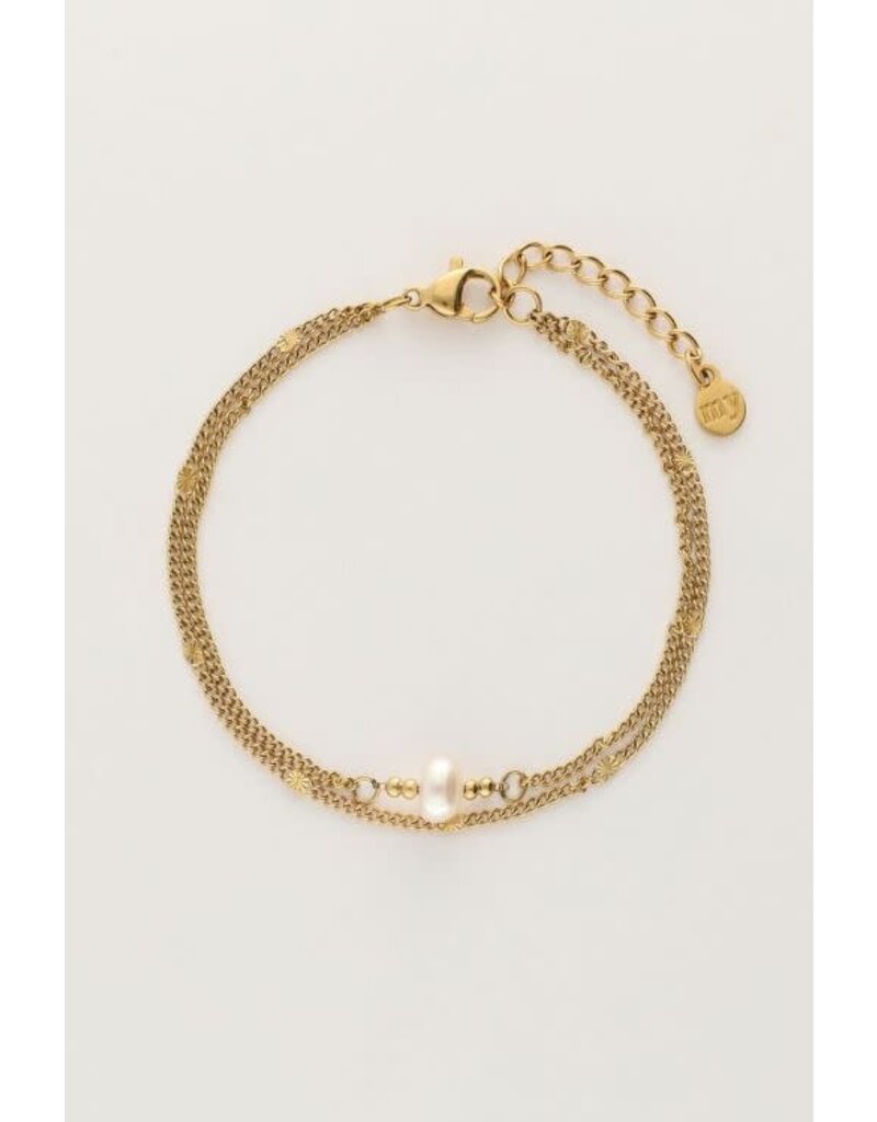 My Jewellery My Jewellery | Minimalistische dubbele armband met muntjes en parel - goud
