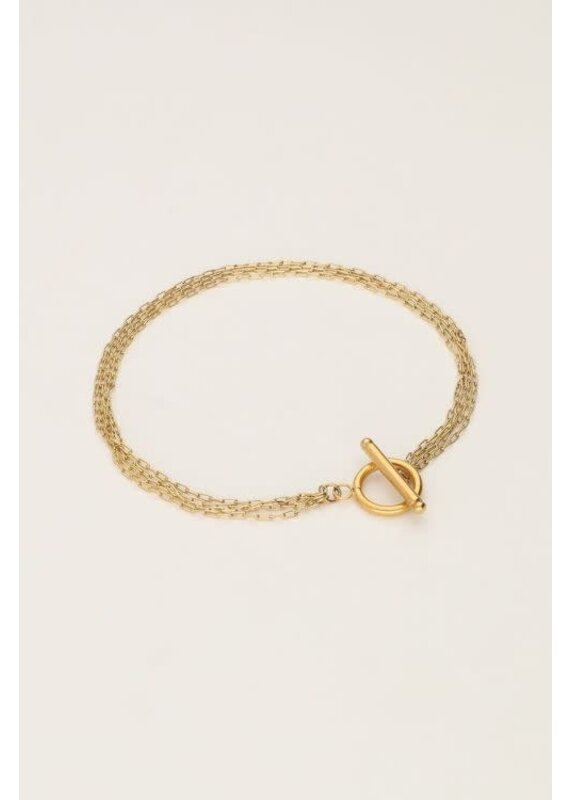 My Jewellery My Jewellery | Minimalistische armband met 4 kettinkjes en slotje - goud