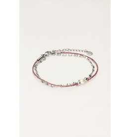 My Jewellery Minimalistische dubbele armband met koord en parel - zilver