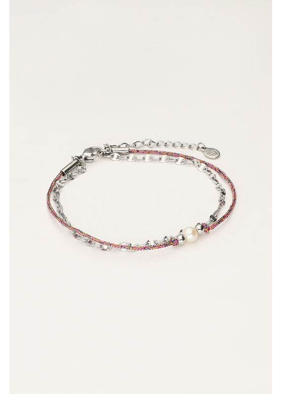 My Jewellery Minimalistische dubbele armband met koord en parel - zilver