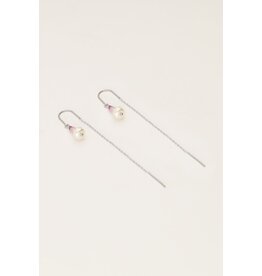 My Jewellery My Jewellery | Doortrek oorhangers met roze kralen en parel - zilver