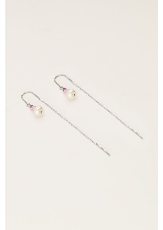 My Jewellery My Jewellery | Doortrek oorhangers met roze kralen en parel - zilver