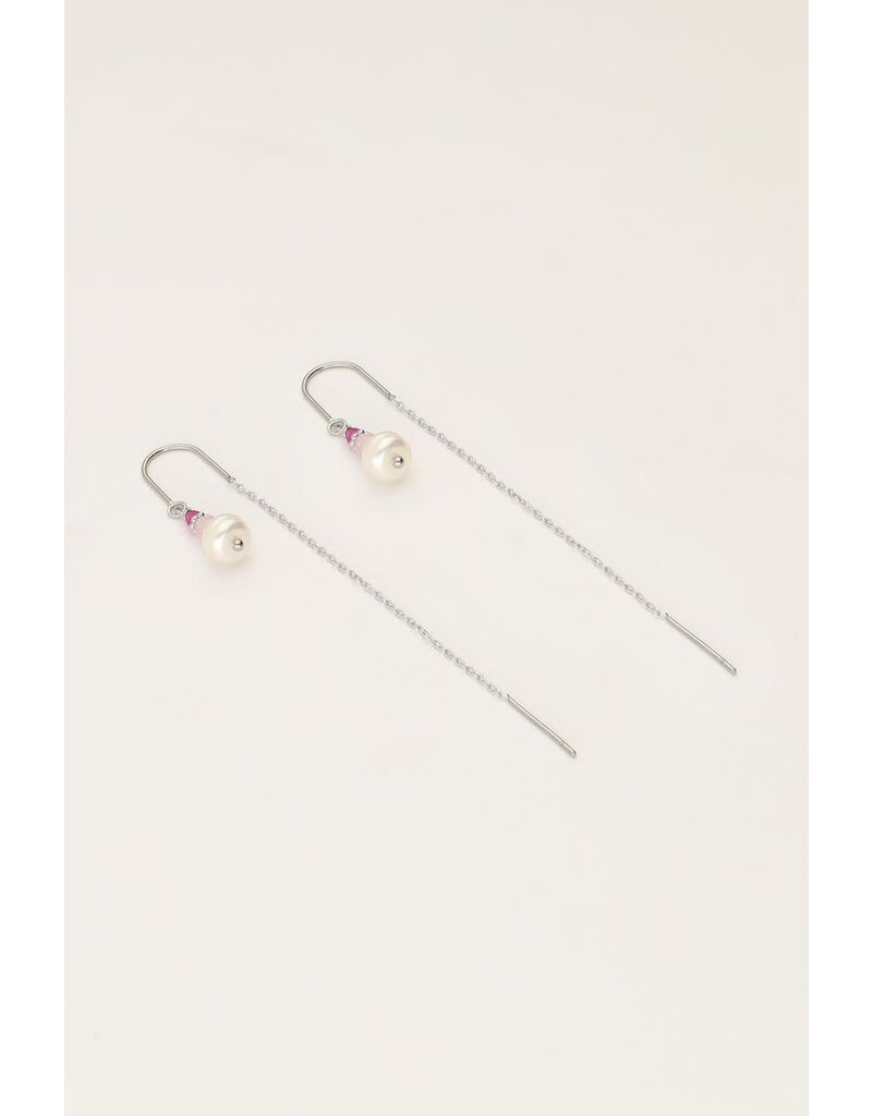 My Jewellery My Jewellery | Doortrek oorhangers met roze kralen en parel - zilver