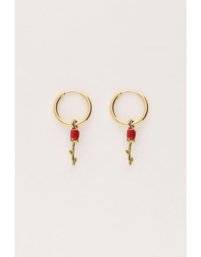 My Jewellery Vintage oorringen met gekleurde roos - goud