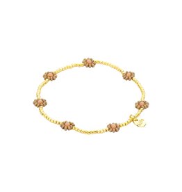Biba Elastisch armbandje met bloemen - grijs/roze