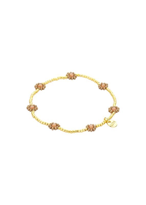 Biba Elastisch armbandje met bloemen - grijs/roze