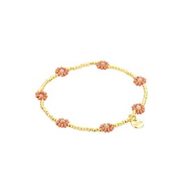 Biba Elastisch armbandje met bloemen - oudroze