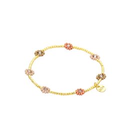 Biba Meerkleurig armbandje met bloemen - beige/roest/grijs