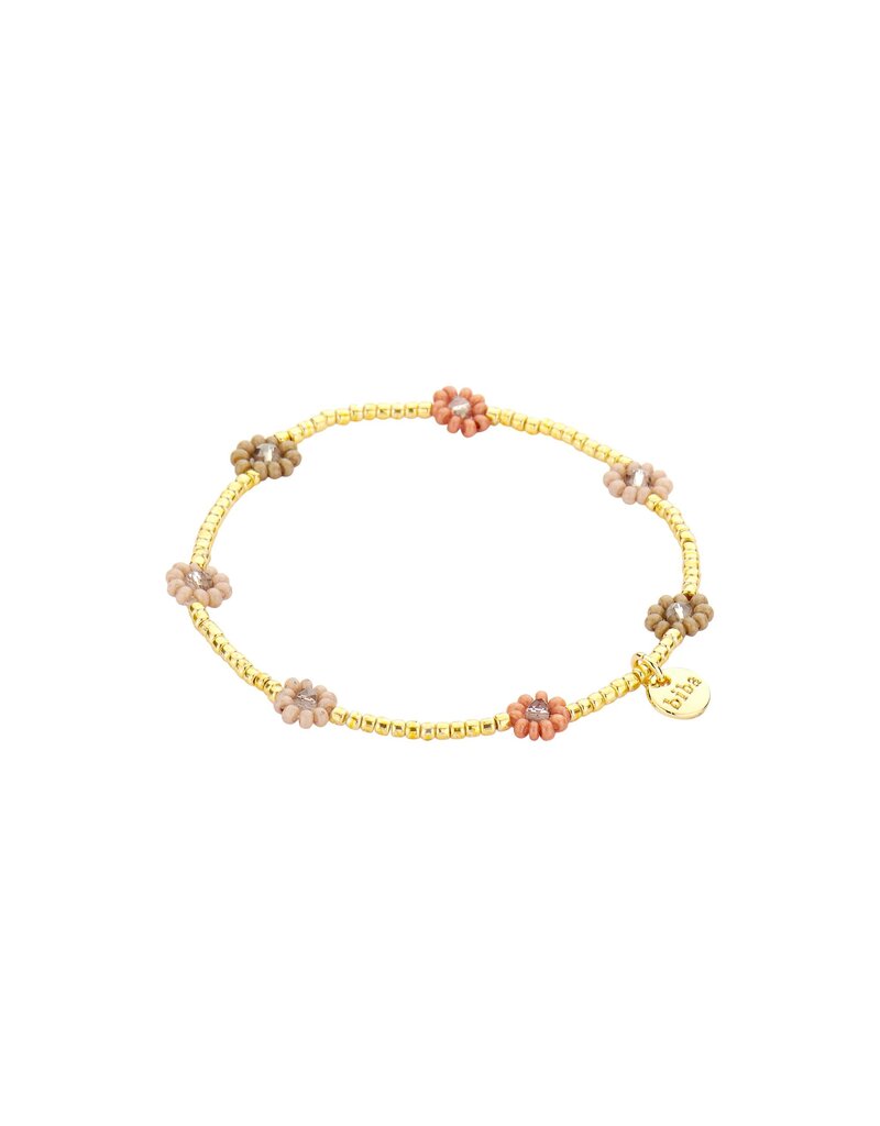 Biba Meerkleurig armbandje met bloemen - beige/roest/grijs