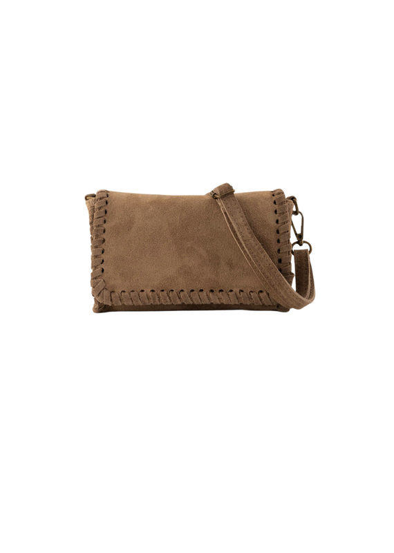 21Jewelz Suede tasje met gestikte rand - taupe