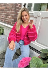 21Jewelz Gebreid vest met pofmouw en streep - Donkerrood/roze