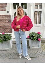 21Jewelz Gebreid vest met pofmouw en streep - Donkerrood/roze