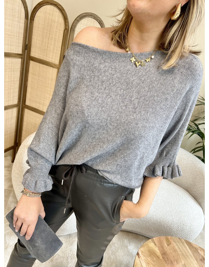 Trui met vlindermouw ruffles grijs 21Jewelz