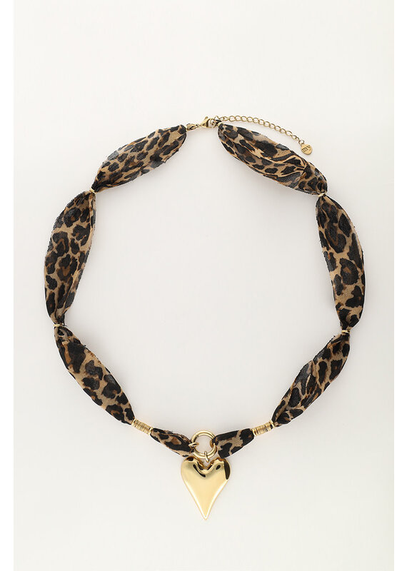 My Jewellery My Jewellery - Panterprint cord ketting met statement hart