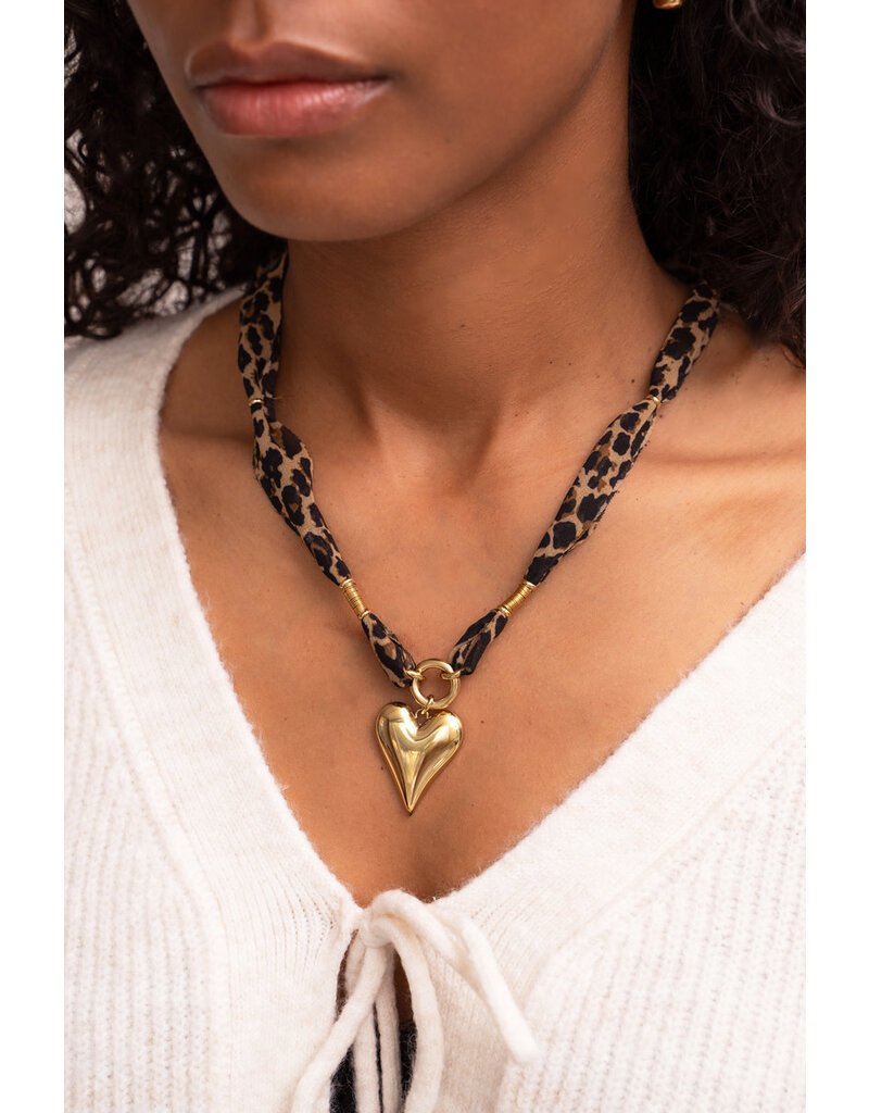My Jewellery My Jewellery - Panterprint cord ketting met statement hart