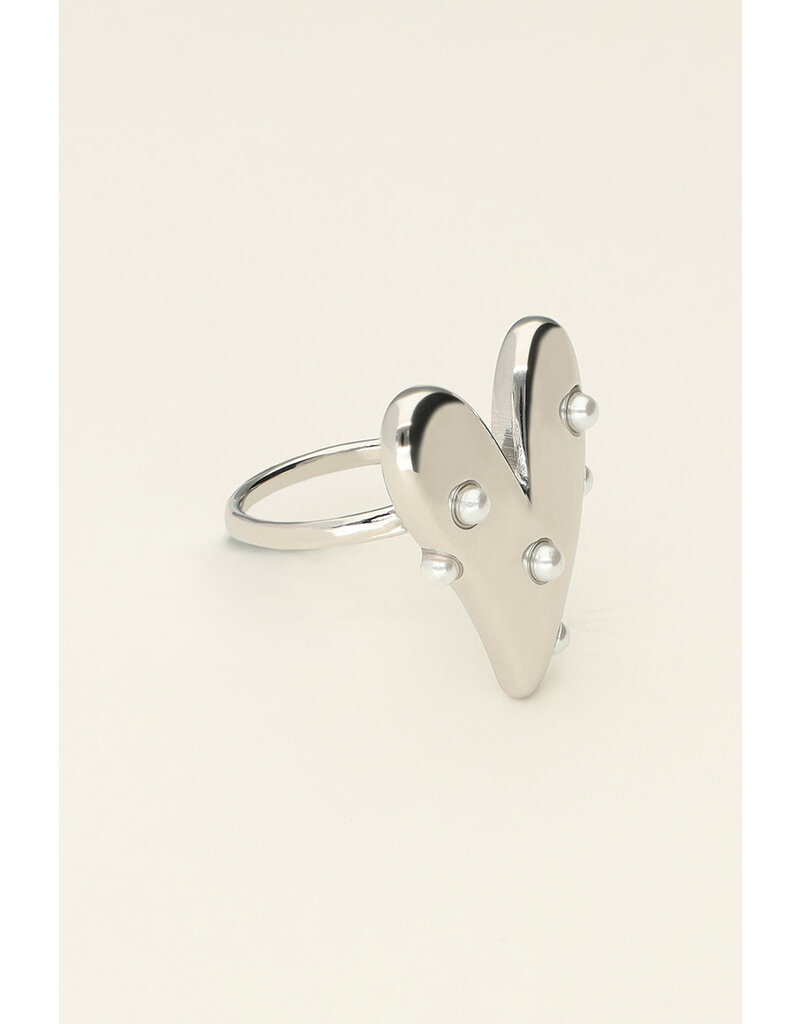 My Jewellery My Jewellery - Statement ring met groot hart en parels - zilver