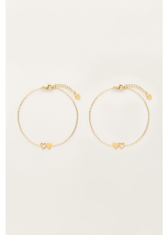 My Jewellery My Jewellery | Armbanden set twee hartjes - goud