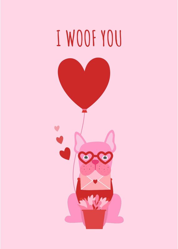 21Jewelz Kaartje roze "I woof you"